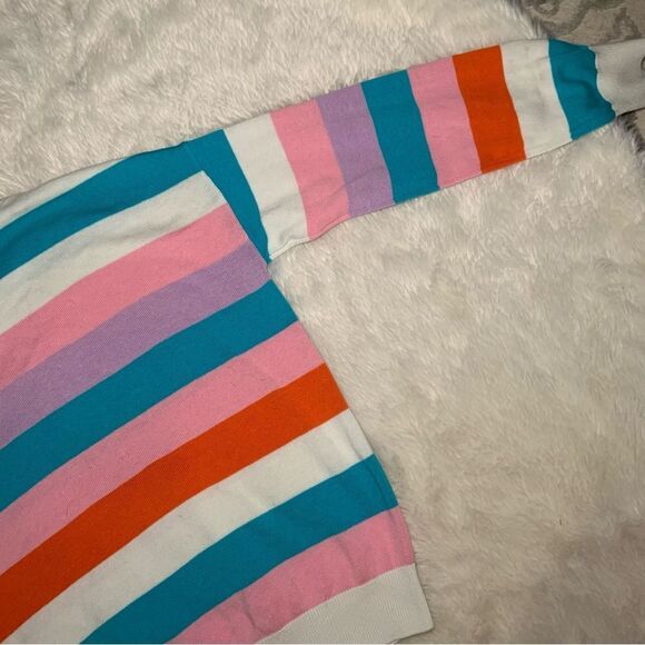 Sz Small Lulu’s Striped Cream Pink Teal and Orange Sweater - Picture 8 of 11